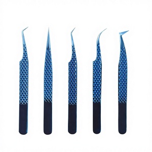 Best Selling Custom Brand Volume Lash Tweezers with Serrated/Smooth/Toothed Tips and Beautiful Dark Blue <b>Titanium</b> Plating - Product Image 1