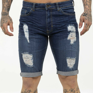 Shorts en jean bleu-noir personnalisés pour homme, style streetwear déchiré, coupe skinny, avec poches, pour l'été - Product Image 6