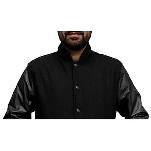 Chaqueta Universitaria de Lana Gruesa y Transpirable, Chaqueta Varsity Negra Personalizada con Cuello Alto y Logotipo Frontal, Precio Económico al por Mayor - Product Image 3