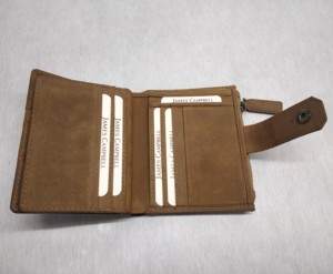 Handcrafted Zipper Compartment Coin Pocket Card Holders Genuine Oil Leather <b>Wallets</b> <b>RFID</b> Durable Daily Usage Button Crazy Horse - Product Image 3