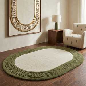 Tapis ovale artisanal 100 % laine, motif floral scandinave, à poils épais, antidérapant, écologique, tufté à la main, design moderne - Product Image 2