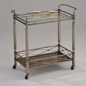 Modern Ceramic Rolling Eco-Friendly Beverage Serving Cart with Glass <b>Top</b> and Lower Shelf for Home Bar <b>Wedding</b> Dining Room Use - Product Image 3