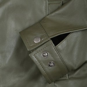 High Demanding High Quality New Men's <b>Genuine</b> <b>Leather</b> <b>Jacket</b> Olive Green Turn-down Collar Zipper Front Casual Autumn Outerwear - Product Image 5