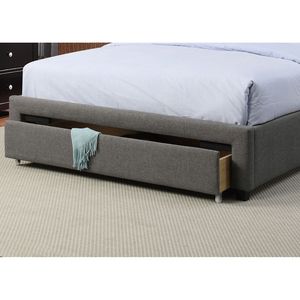 Queen Size Bedroom Furniture <b>Grey</b> Polyfiber 1pc Tufted <b>Headboard</b> with Storage Drawers and Footboard Upholstered Bed - Product Image 4