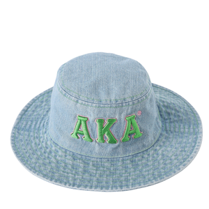 AKA Denim Green Stitch Boonie <b>Hat</b> <b>Light</b> Blue Denim Wide Brim Adjustable Cotton Outdoor Cap Casual Fashion Headwear for Men Women - Product Image 1