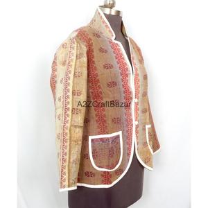 Indian Knitted Digital Printed <b>Kantha</b> Button Women Summer Winter 100% Cotton Vintage <b>Jackets</b> - Product Image 3
