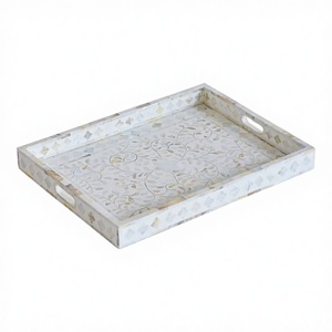Plateau de service de luxe en nacre avec incrustations florales pour table basse |   Plateau décoratif artisanal en nacre pour la décoration intérieure, USA, Europe - Product Image 1