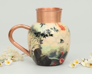 Carafe à eau en cuivre de style oriental avec motif floral et oiseaux, pichet en métal durable pour boissons, idéal pour offrir - Product Image 2