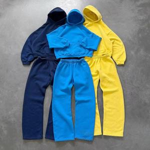 Survêtement unisexe à capuche de couleur unie, coupe décontractée longue, poches latérales, taille élastique, coupe régulière, hiver, 100 % coton molletonné - Product Image 2