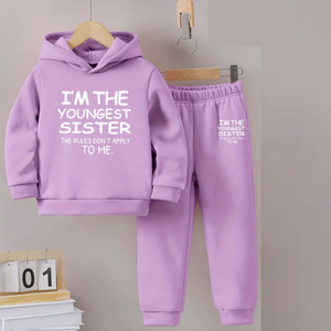 Conjunto de ropa informal para niñas, Sudadera con capucha y pantalones largos con estampado de alfabeto de dibujos animados, forro polar de punto de poliéster, diseño holgado de manga larga para invierno - Product Image 3