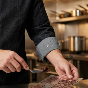Chaqueta de Chef Moderna Personalizada de Mezclilla, Impermeable, Transpirable, Uniforme de Cocina Elástico para Cocineros Ejecutivos con Malla - Product Image 4