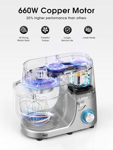 Batidora de pie de 9.5 QT con doble mango, 6 velocidades con función de pulso, batidora eléctrica de cocina de 660W, batidora de alimentos con cabezal inclinable, apta para lavavajillas. - Product Image 2