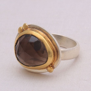 Élégantes bagues bohèmes en quartz fumé plaqué or, bijoux fins en argent sterling 925, bague vintage avec pierre précieuse, unisexe, à porter au quotidien - Product Image 2