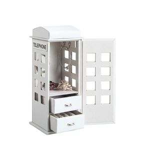 Boîte à bijoux en cuir de style téléphonique britannique, 11,5 pouces de haut, couleur blanche - Product Image 2