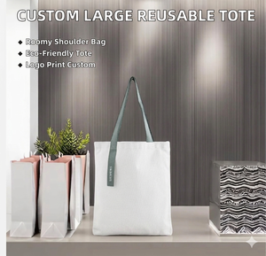 Custom Pattern <b>Medium</b> Size Reusable Shoulder Strap Cotton Tote <b>Bag</b> with Custom Print Logo OEM Brand Wholesale - Product Image 2