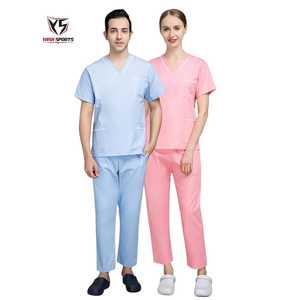 Conjunto de Uniforme Médico Unisex Rosa con Cuello en V y Bolsillos para Uso Hospitalario, 94% Poliéster, 6% Elastano - Product Image 2