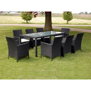Set da pranzo in Poly Rattan da 9 pezzi con cuscini Set da giardino nero - Product Image 1