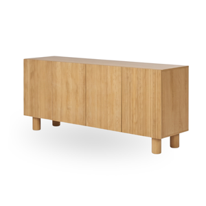 Buffet de salon autoportant moderne en teck massif avec portes cannelées - Meuble de maison - Product Image 2