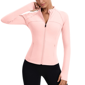 Veste de yoga zippée à manches longues pour femme, col montant, couleur unie, respirante, anti-humidité, extensible, coupe athlétique, ajustement régulier - Product Image 3