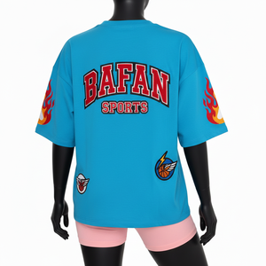 Ensemble T-shirt et short en coton et polyester de qualité supérieure pour femme, avec broderie sur la ceinture et logo, 100% coton - Product Image 2