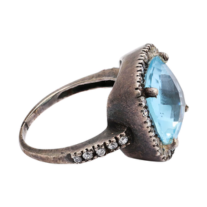 Anillo de Plata Sólida 925 con Topacio Azul Natural Facetado en Forma de Cojín, Chapado en Rodio Negro, Engaste de Garras, Joyería de Aniversario - Product Image 5