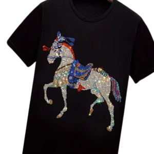 Camiseta con Pedrería de Caballo para Mujer y Hombre, Top de Lujo con Cristales, Camiseta de Diseñador Brillante, Logotipo Personalizado de Alta Calidad - Product Image 6
