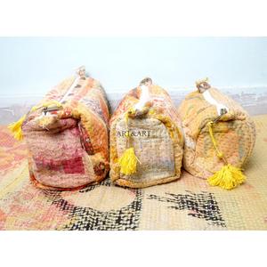 Indian kantha hand block print cotton cosmetic bag Makeup pouch set of three Accessory case Women's travel bag Handmade Kantha - Product Image 2