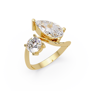 Fine Jewelry Art deco toi et moi diamond <b>Ring</b> 14K Gold 2.00 ct Pear Cut Round Lab Grown Diamond IGI CERTIFIED For Wedding <b>Ring</b> - Product Image 2