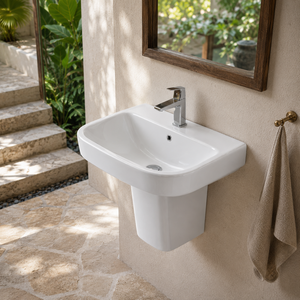 Hexa <b>Set</b> Water Resistant Ceramic Modern Half Washbasin Pedestal for Bathroom Vanities Hotel Hospital & Apartment Use - Product Image 5