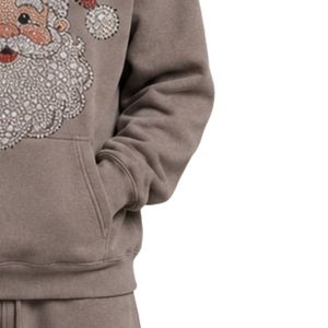 Sweat à capuche gris Père Noël avec strass pour homme, pull molletonné oversize, logo de Noël personnalisé, streetwear, sweat à capuche épais - Product Image 6
