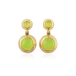 Chunky Double Prehnite Jade Cabochon 6mm/12mm Trendy Women's Party Drop <b>Earrings</b> 18k Gold Plated Solid Brass Push <b>Back</b> Wholesale - Product Image 1