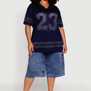 Camiseta Deportiva Unisex Personalizada de Fútbol Americano con Apliques de Pedrería, Estilo Oversize, Corte Cuadrado, Casual, de Malla, OEM, Marca Privada - Product Image 2