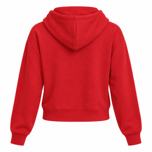 <b>Women's</b> Cropped <b>Hoodie</b> Solid <b>Red</b> Drop Shoulder Sweatshirt With Kangaroo Pocket - Product Image 3