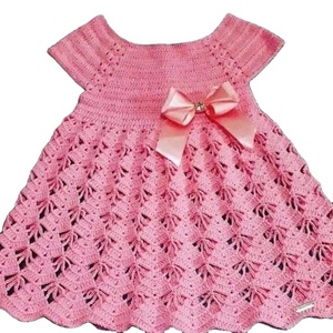 Robe longue décontractée en coton doux au crochet pour bébé, tenue tricotée à la main pour fillettes, style bohème vintage avec dentelle, personnalisable OEM, vente en gros - Product Image 1