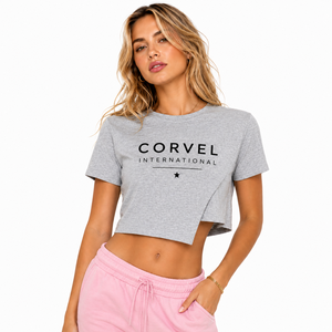 Camiseta Corta Asimétrica Gris Esencial para Mujer, Camiseta con Estampado Gráfico Personalizado, Manga Corta, Informal, Verano, Moda, Tendencia, Fábrica - Product Image 5