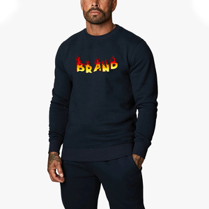 Sweat-shirt à col rond bleu marine pour homme, coupe classique, couleur unie, tricot en coton, décontracté, manches longues, vêtements d'automne - Product Image 3