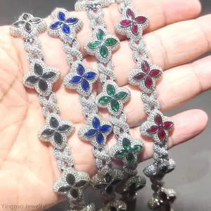 Nouveau Bracelet Trèfle Cubain en Argent S925, Bijoux Hip Hop de Luxe, Moissanite Colorée, Chaîne Bling Arc-en-ciel pour Hommes et Femmes - Product Image 1