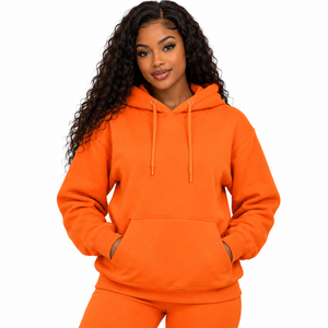 Women's <b>Orange</b> Solid 100% Cotton Lined Hoodie Drop Shoulder Pullover Sweatshirt Casual Long Sleeve Hooded Top Autumn <b>Hoodies</b> - Product Image 1