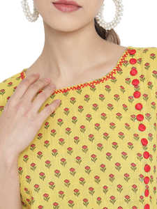 Ensemble Kurta et Palazzo Droit 100% Coton à Imprimé Floral Jaune et Rouge – Tenue Traditionnelle Ethnique pour Femme – Été – Recyclé - Product Image 5