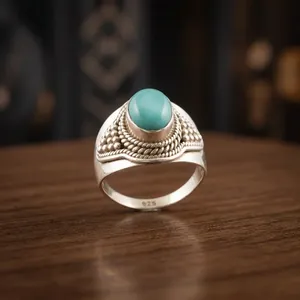 Geometric Bohemian 925 Silver Larimar Gemstone <b>Ring</b> Bezel Setting Unisex Everyday Wear - Product Image 4