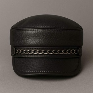 Gorra de Piel Negra Estilo Newsboy con Cadena Decorativa y Visera Plana para Hombre, Gorra Casual para Exteriores - Product Image 2