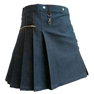 Jupe kilt utilitaire en jean noir pour femme - Kilt écossais moderne plissé en jean - Product Image 4