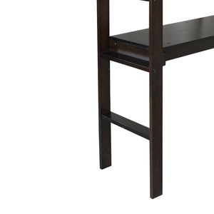 Cama Alta Doble Tipo Espresso para Niños, Madera de Caucho Resistente con Escritorio Integrado, Escalera y Barandilla de Seguridad - Product Image 2