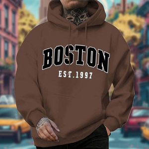 Sweat-shirt unisexe personnalisé style universitaire Boston en molleton épais avec imprimé rétro et épaules tombantes - Product Image 2