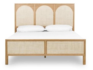 Modern Rattan <b>Headboard</b> and Footboard <b>Bed</b> Frame Wooden Bedstead Black and Natural Panel <b>Bed</b> for Hotel Home Bedroom - Product Image 2