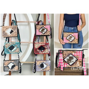 Nouveau sac bandoulière mini en cuir de vachette personnalisé, fait main, de haute qualité, en cuir à carreaux rose et blanc pour femmes - Product Image 1