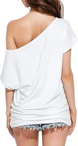 Camiseta de Manga Corta con Hombros Descubiertos para Mujer, 100% Algodón, Estampado Personalizado, Ropa Casual de Verano - Product Image 4