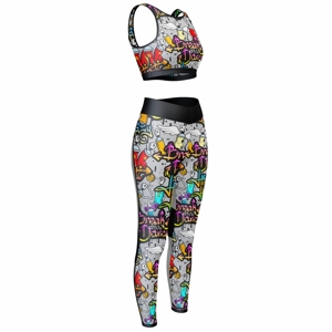 Custom Graffiti Print Yoga Set 2 Piece Women Workout Outfits High Waist Leggings Sports Bra Street Style Fitness Gym Sportswear - Product Image 1