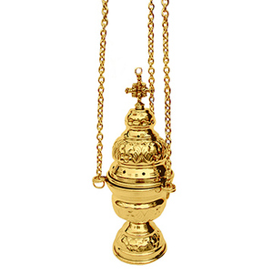 Orthodox Brass Incense Burner with <b>Cross</b> <b>Top</b> | Hanging Church Censer - DOUBLE VEE EXPORTS - Product Image 1
