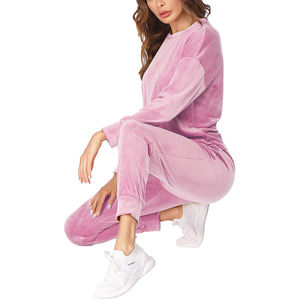 Ensembles de survêtements d'hiver en velours pour femmes, deux pièces, veste à manches longues et pantalon, hauts courts, 100 % coton, écologiques, vente en gros - Product Image 2